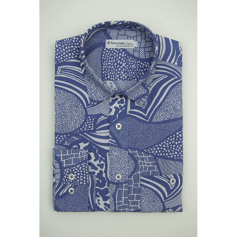 Camisa Estampada Algodão Fio 50 Azul