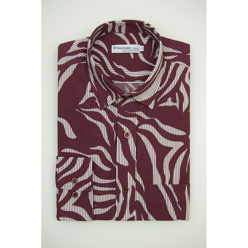 Camisa Estampada Algodão ML Bordo