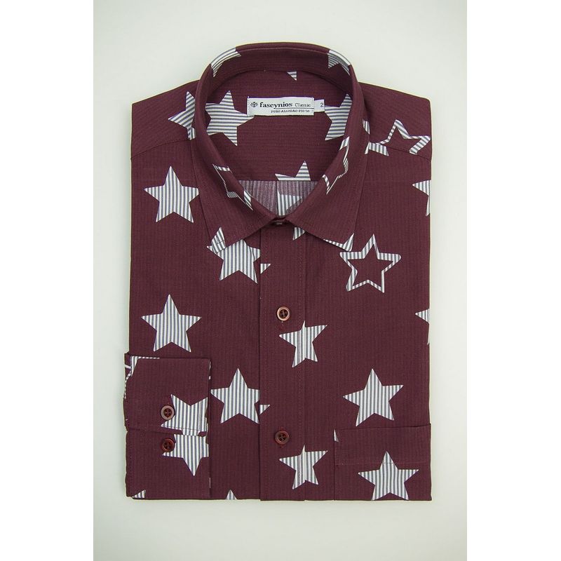 Camisa Estampada Algodão ML Bordo