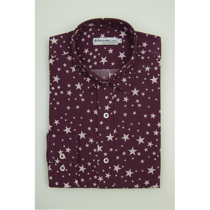 Camisa Estampada Algodão ML Bordo