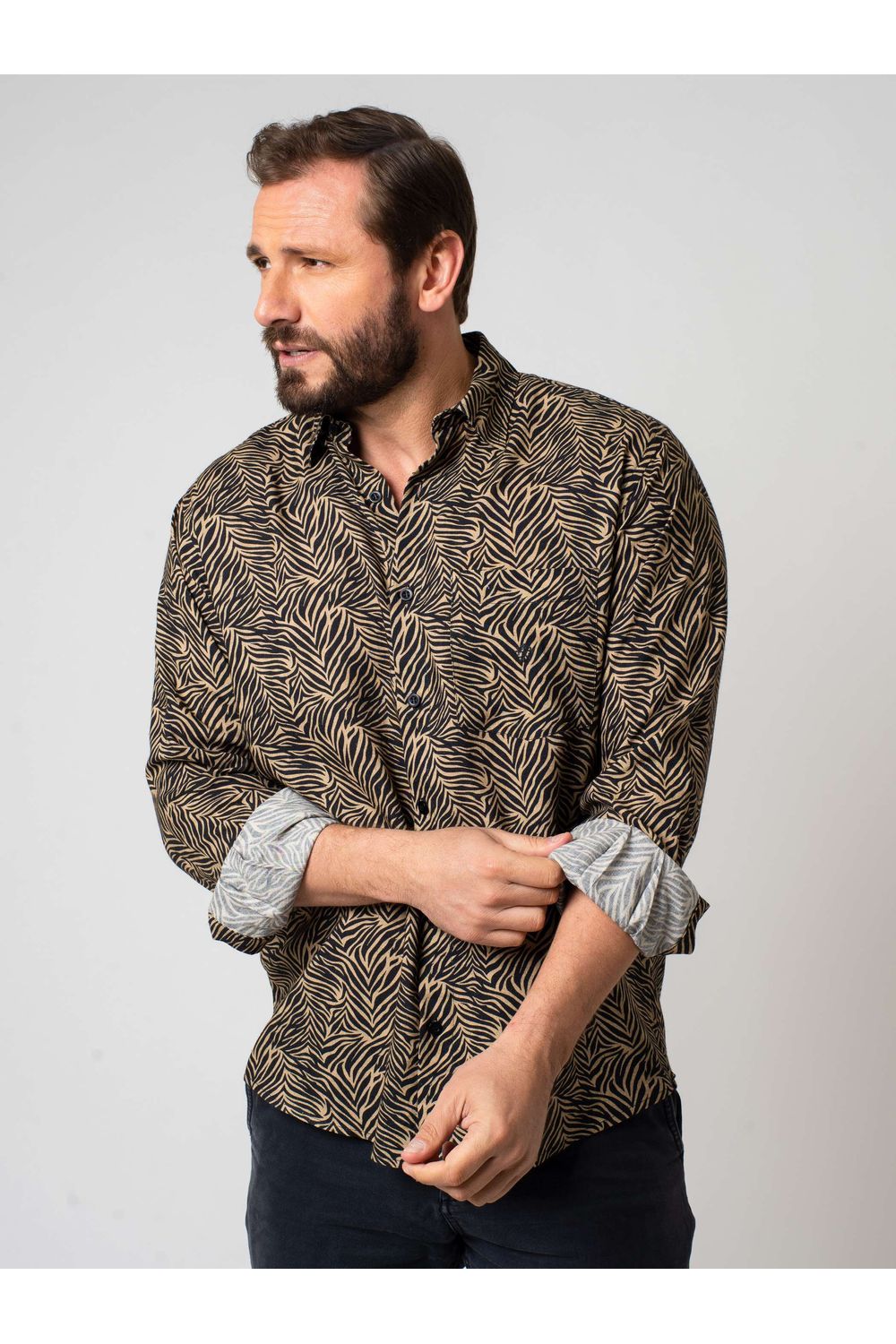 Camisa Estampada Linho c/ Modal ML Preto