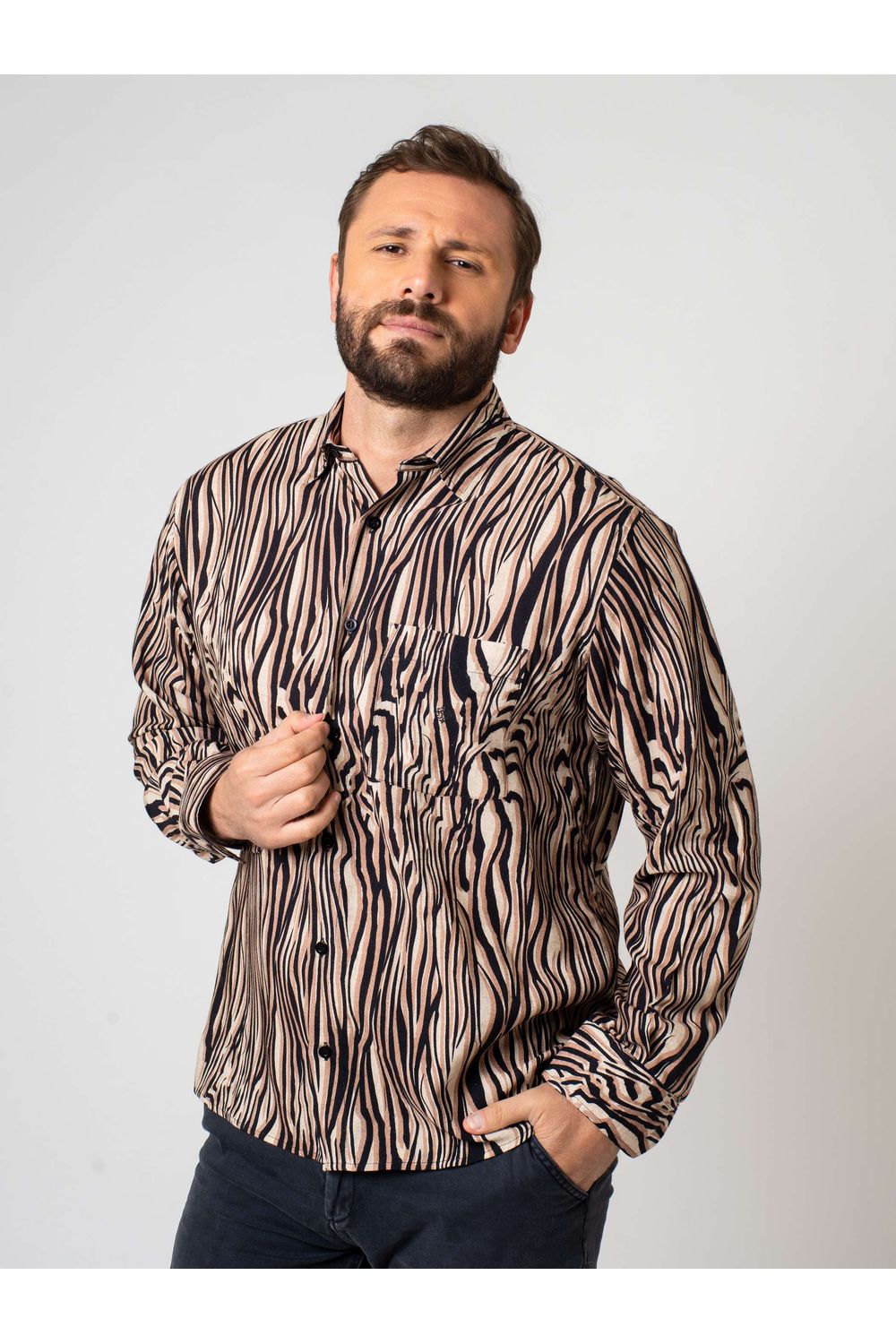 Camisa Estampada Linho c/ Modal ML Marrom