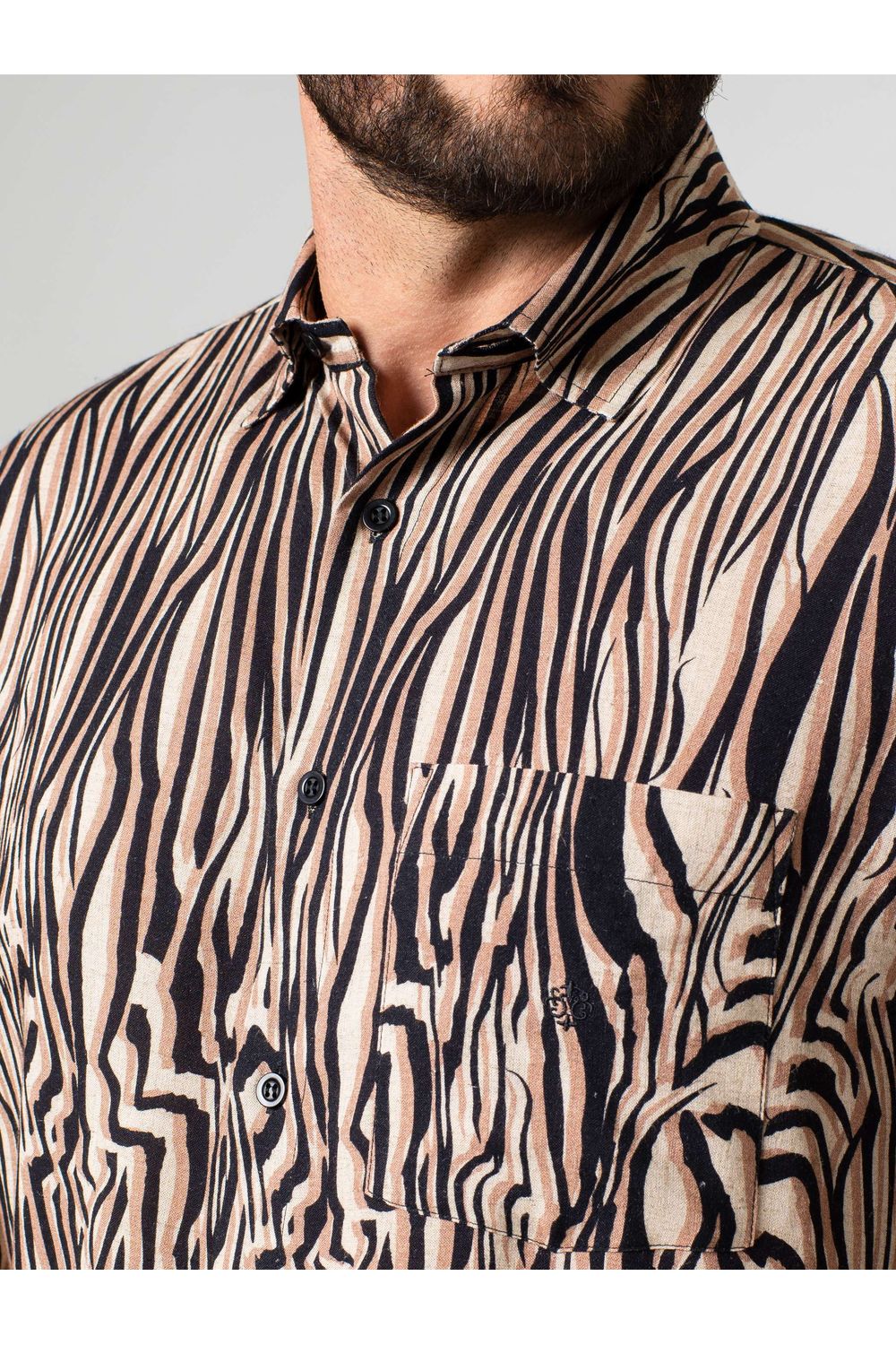 Camisa Estampada Linho c/ Modal ML Marrom