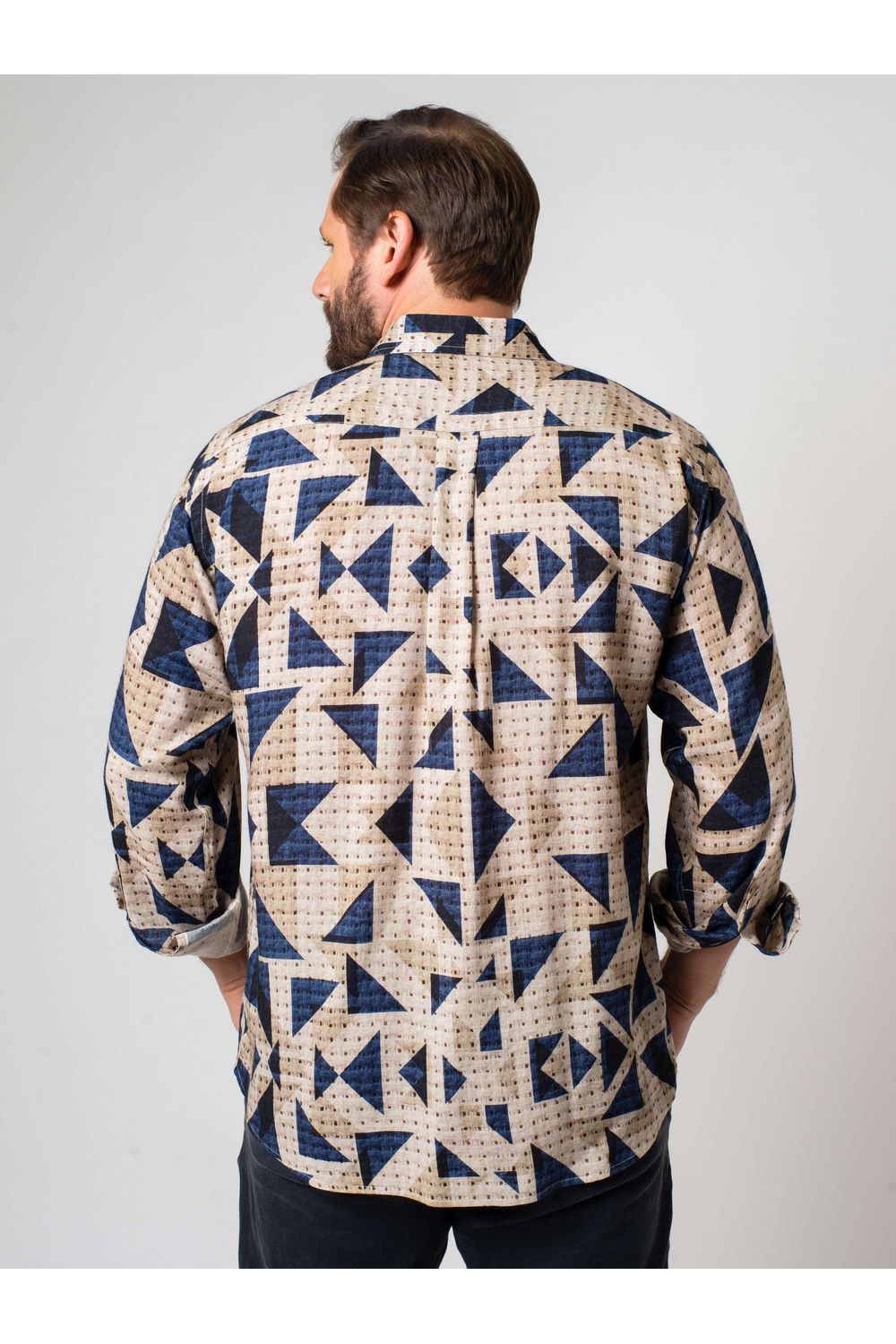 Camisa Estampada Linho c/ Modal ML Azul