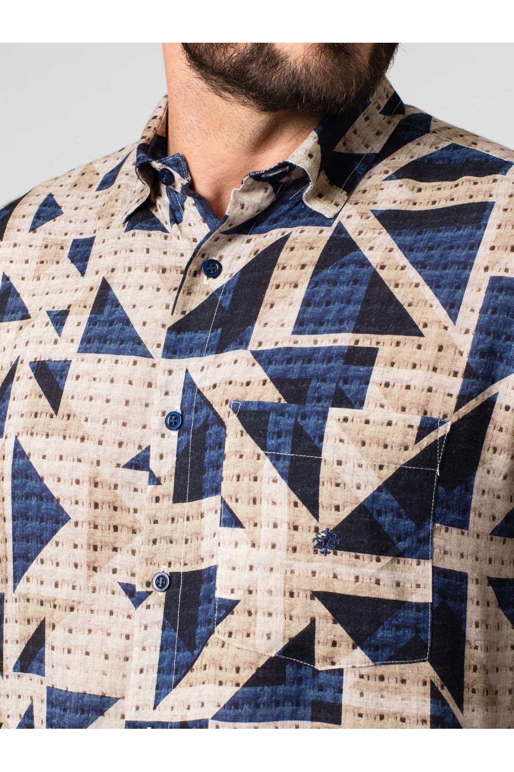 Camisa Estampada Linho c/ Modal ML Azul