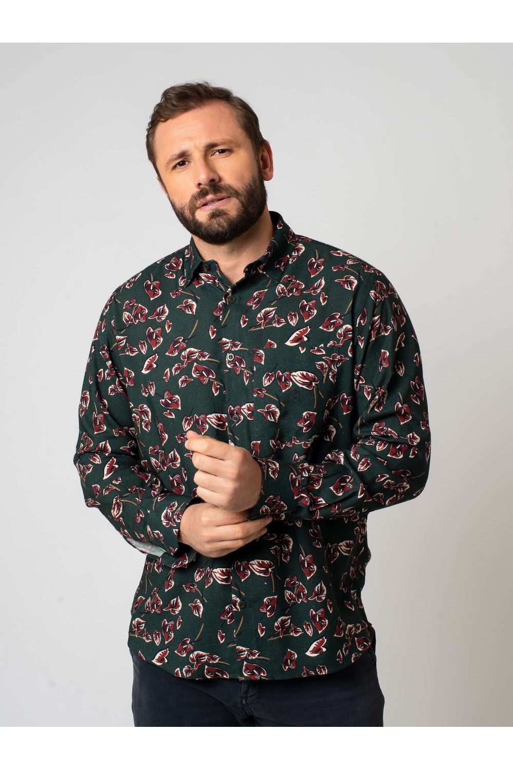 Camisa Estampada Linho c/ Modal ML Verde