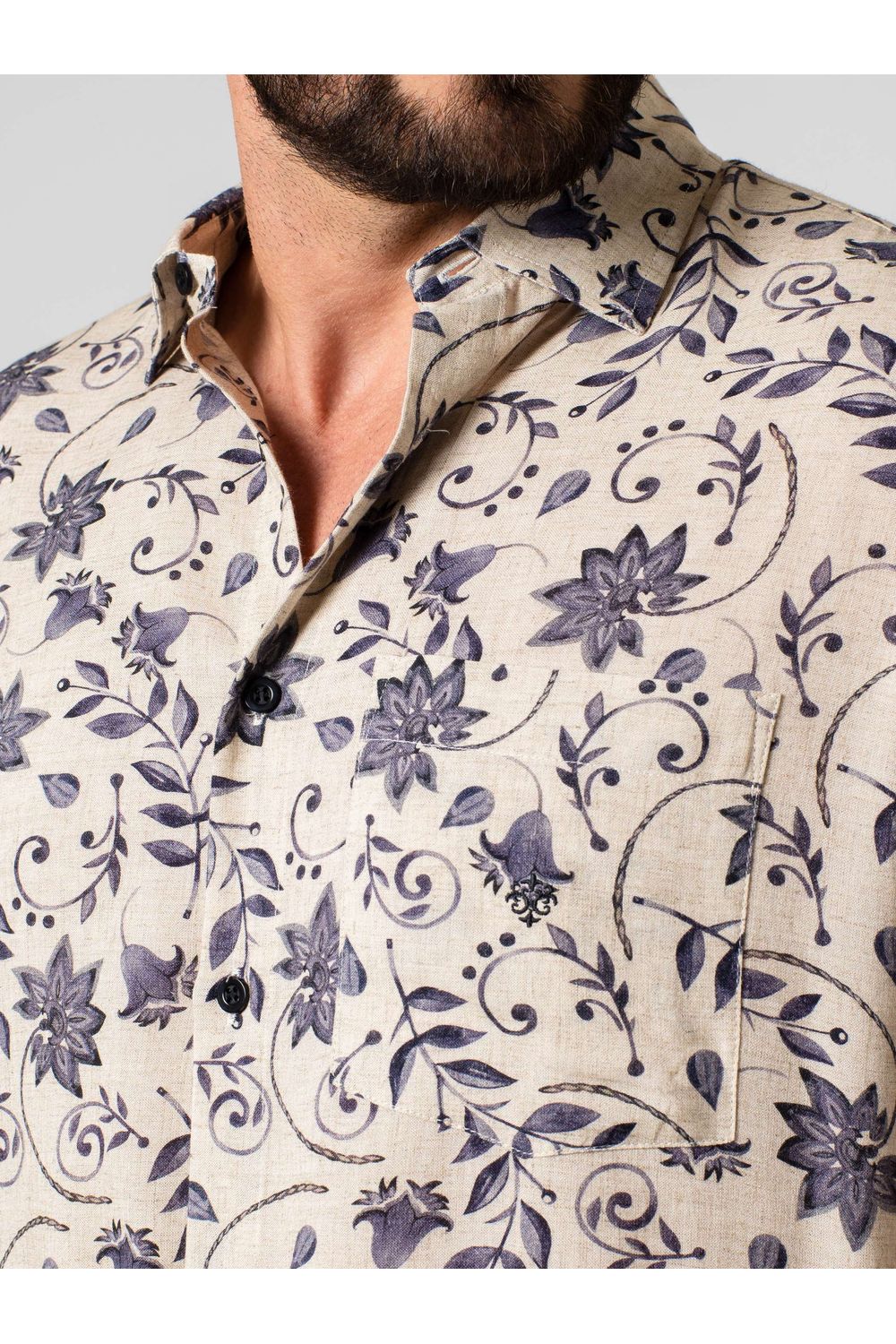 Camisa Estampada Linho c/ Modal ML Creme