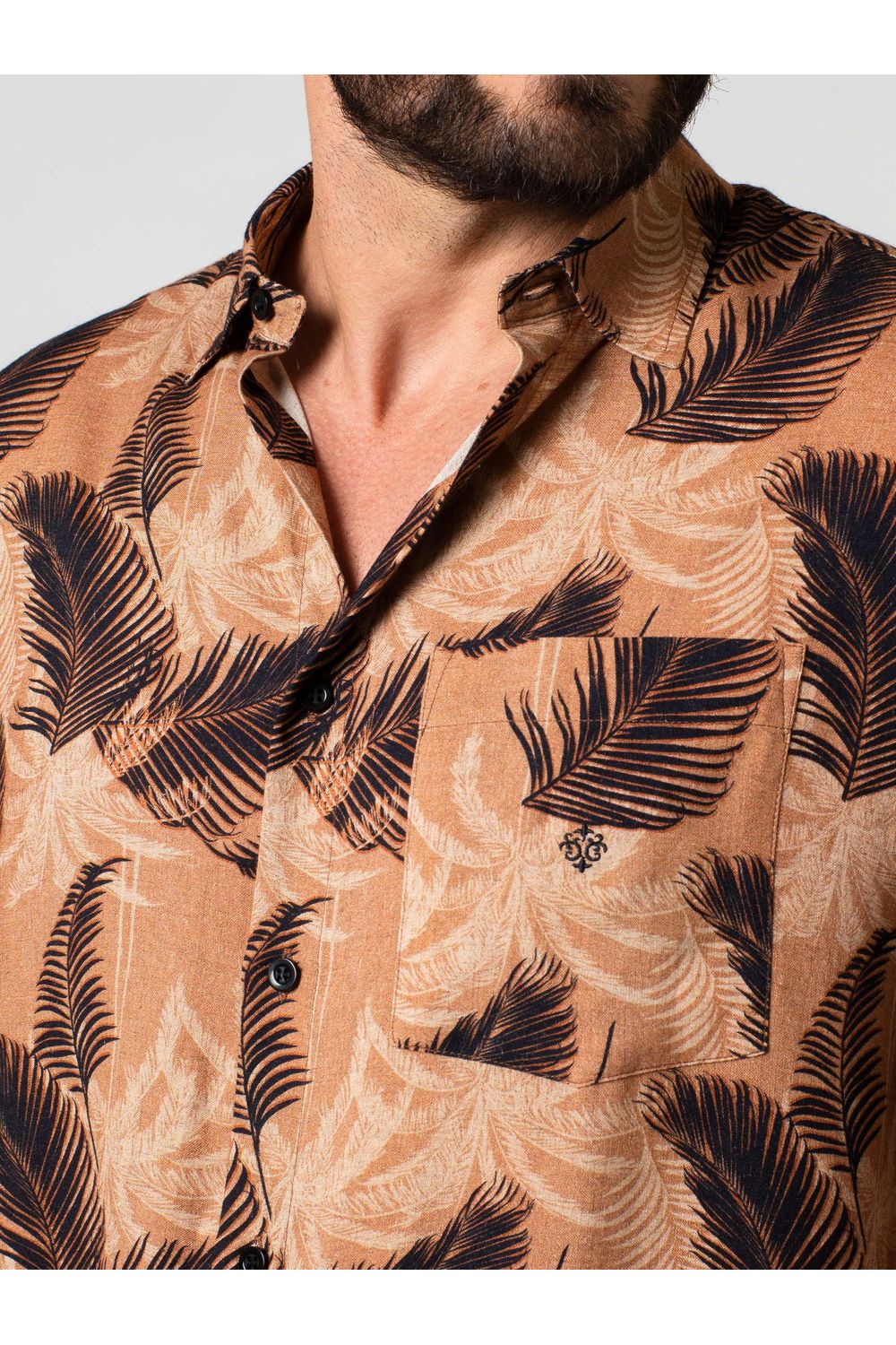 Camisa Estampada Linho c/ Modal ML Marrom