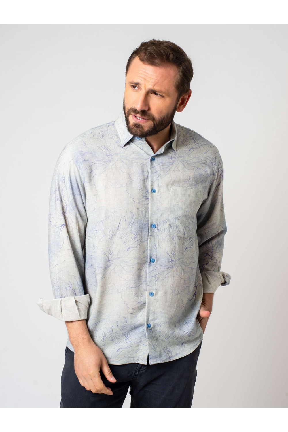 Camisa Estampada Linho c/ Modal ML Cinza