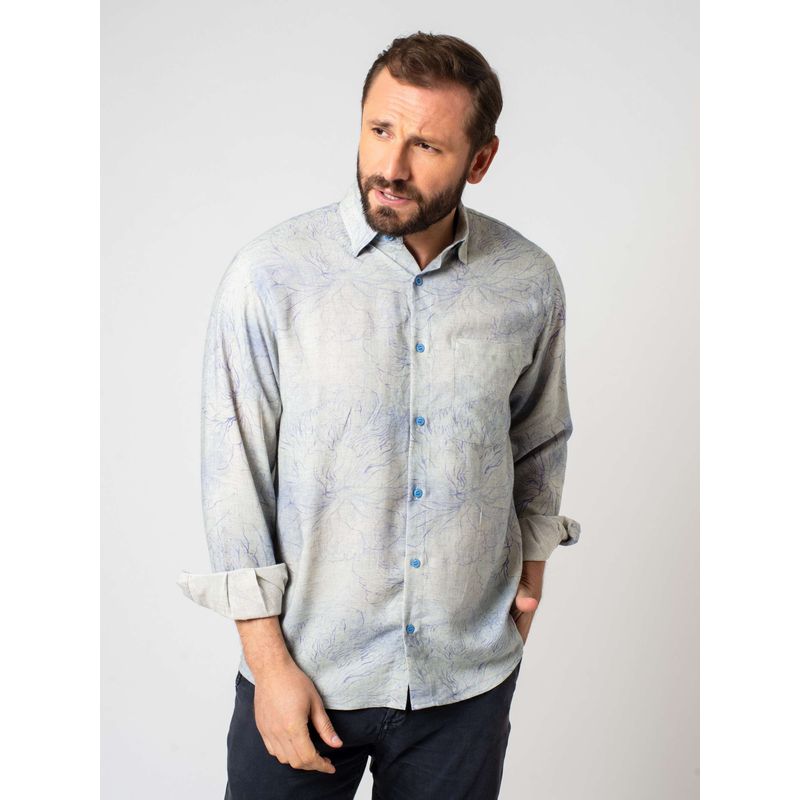 Camisa Estampada Linho c/ Modal ML Cinza