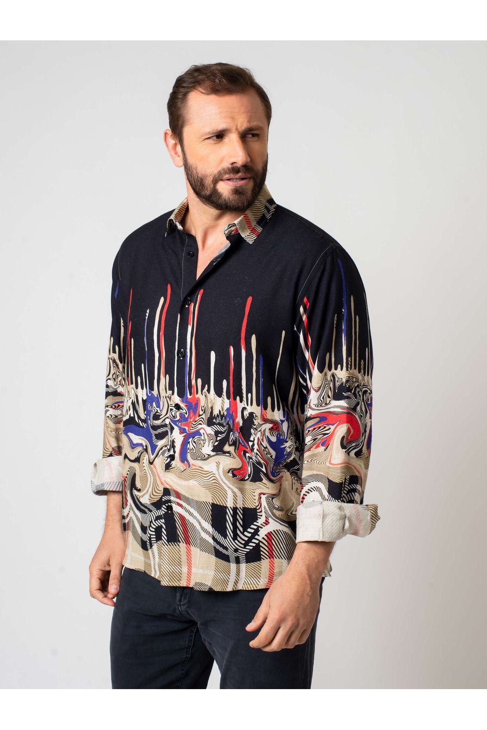 Camisa Estampada Linho c/ Modal ML Bege