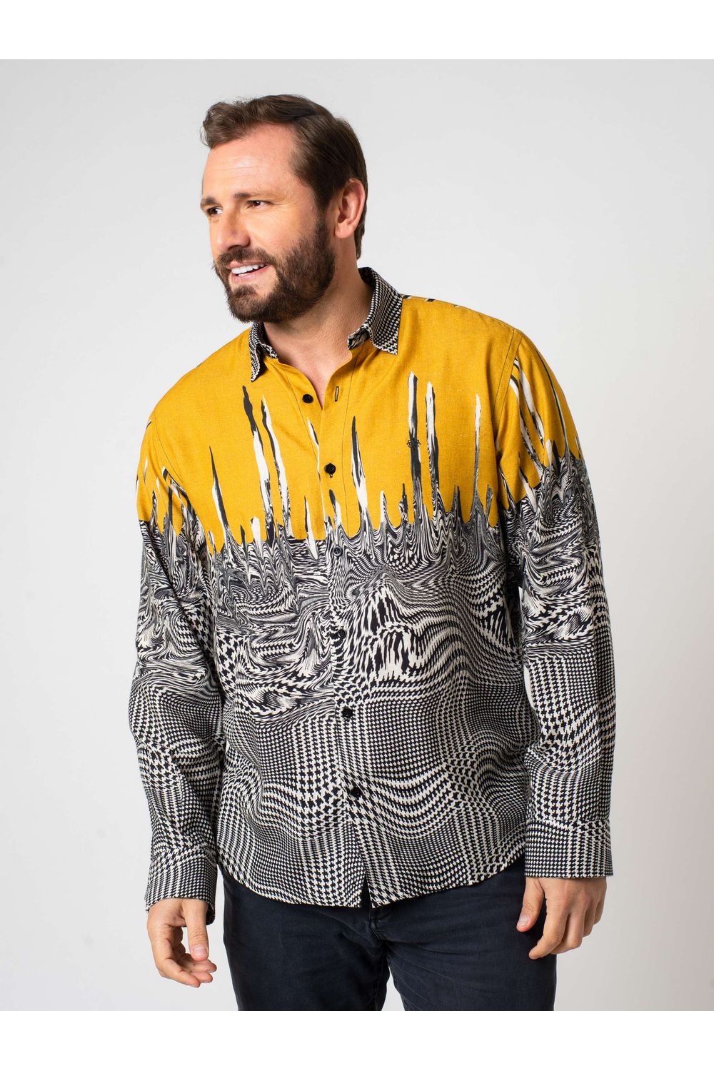 Camisa Estampada Linho c/ Modal ML Preto