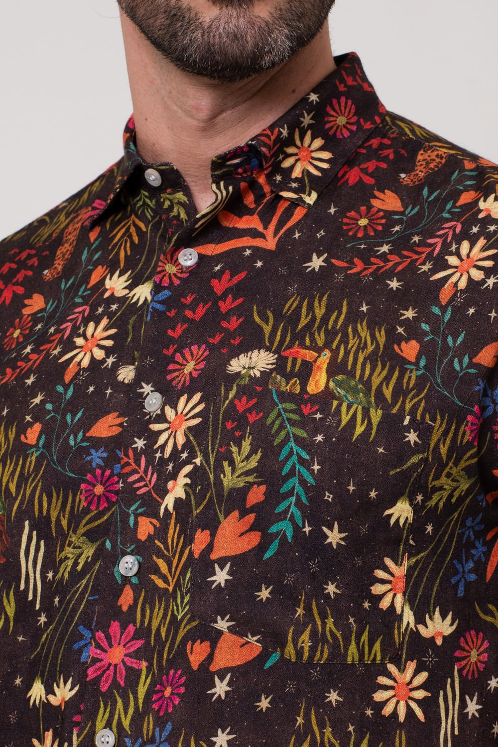 Camisa Estampada Linho c/ Modal MC Vermelho