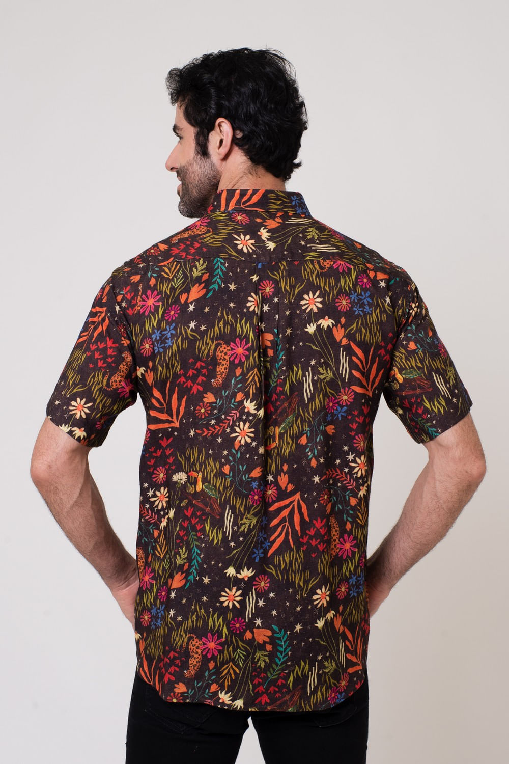 Camisa Estampada Linho c/ Modal MC Vermelho