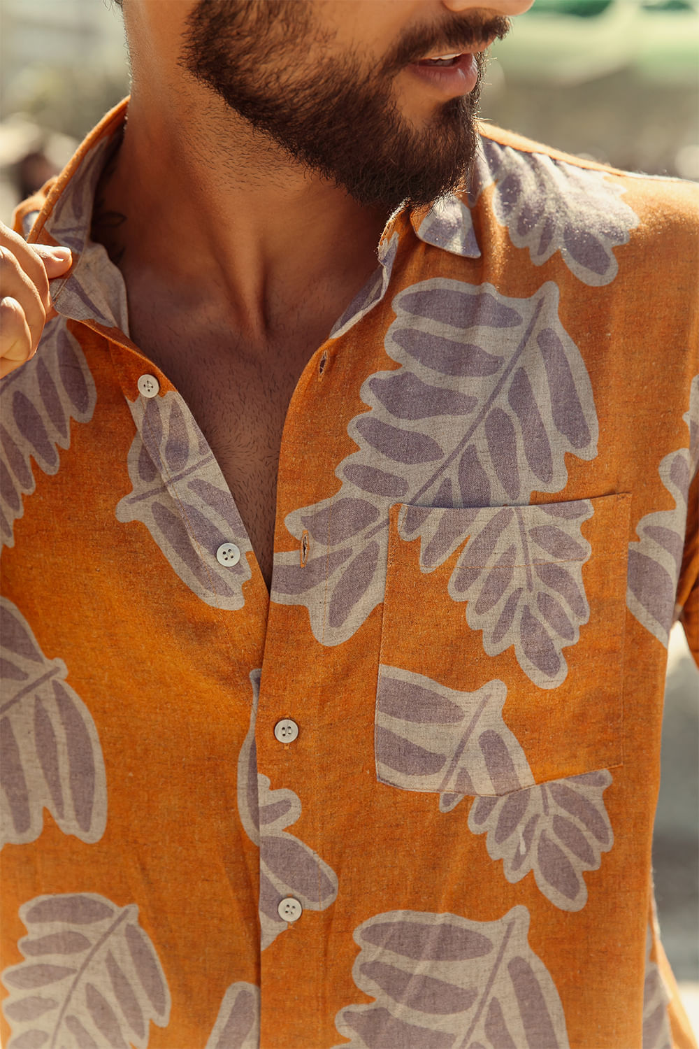 Camisa Estampada Linho c/ Modal MC Mostarda