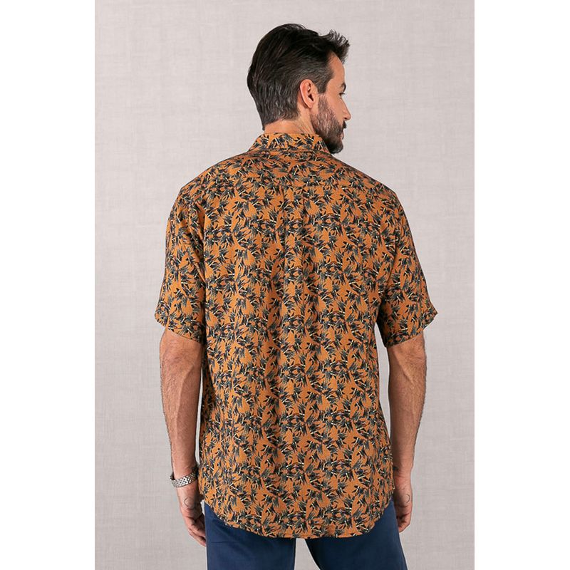 Camisa Estampada Linho c/ Modal MC Marrom