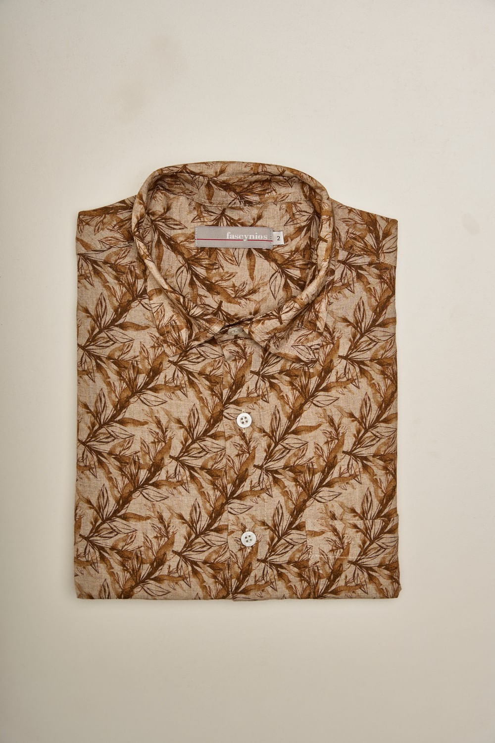 Camisa Estampada Linho c/ Modal MC Marrom