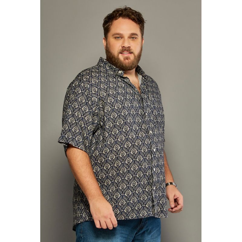 Camisa Estampada Linho c/ Modal MC Azul