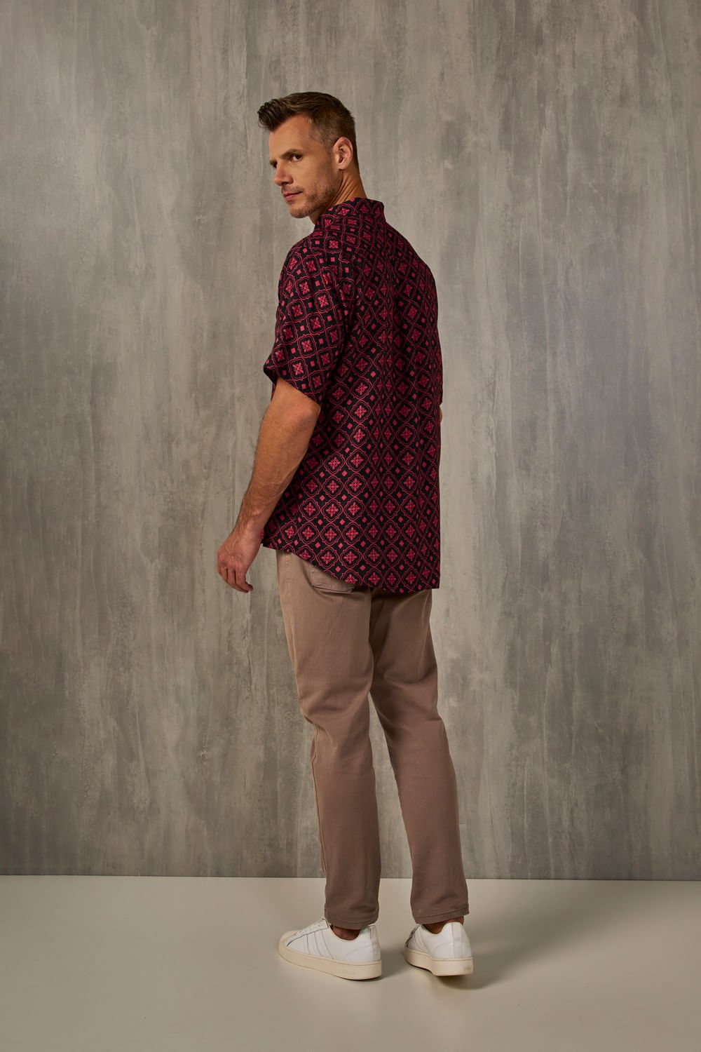 Camisa Estampada Linho c/ Modal MC Rosa