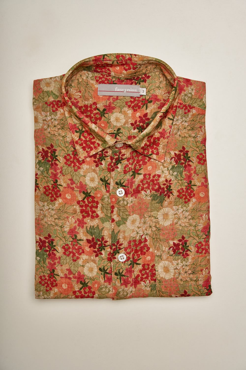 Camisa Estampada Linho c/ Modal MC Vermelho