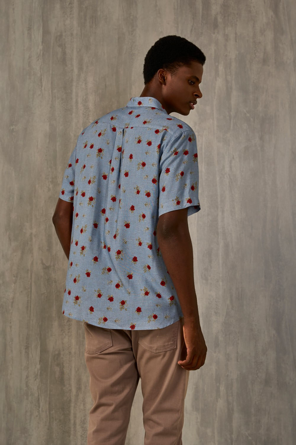 Camisa Estampada Linho c/ Modal MC Azul Escuro