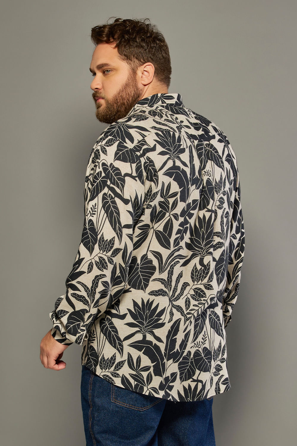 Camisa Estampada Linho C/ Modal ML Preto