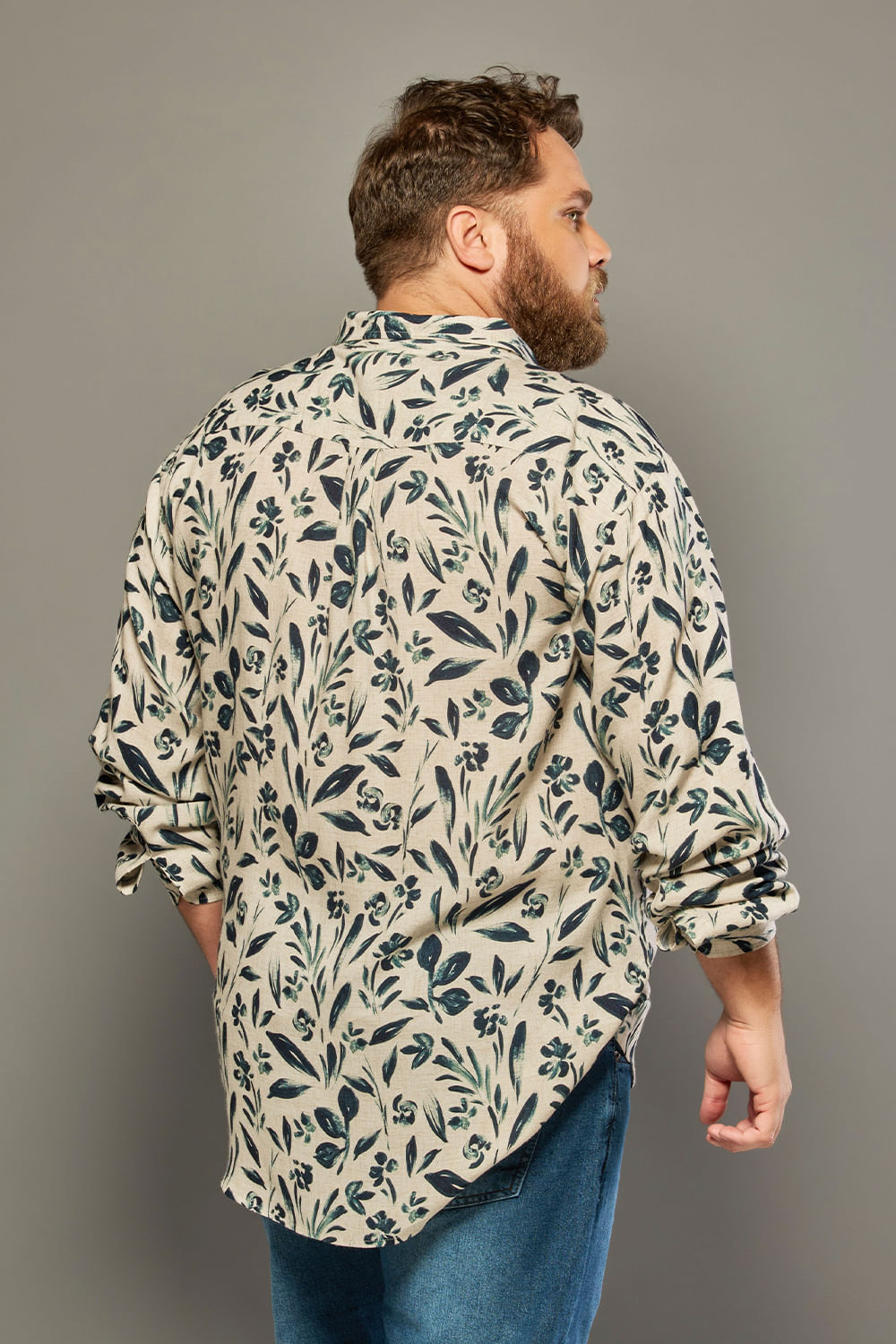 Camisa Estampada Linho C/ Modal ML Branco