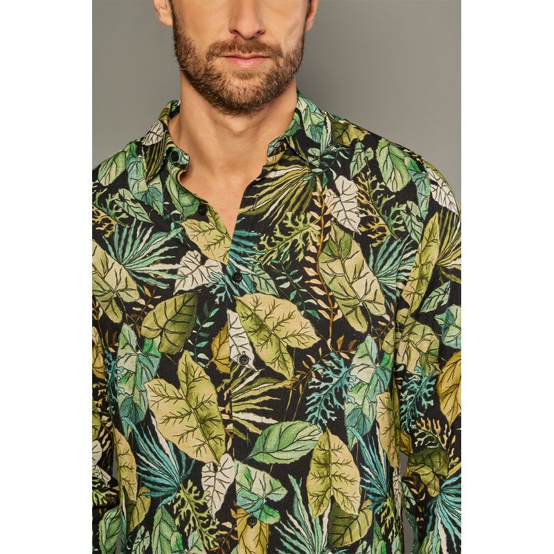 Camisa Estampada Linho C/ Modal ML Verde