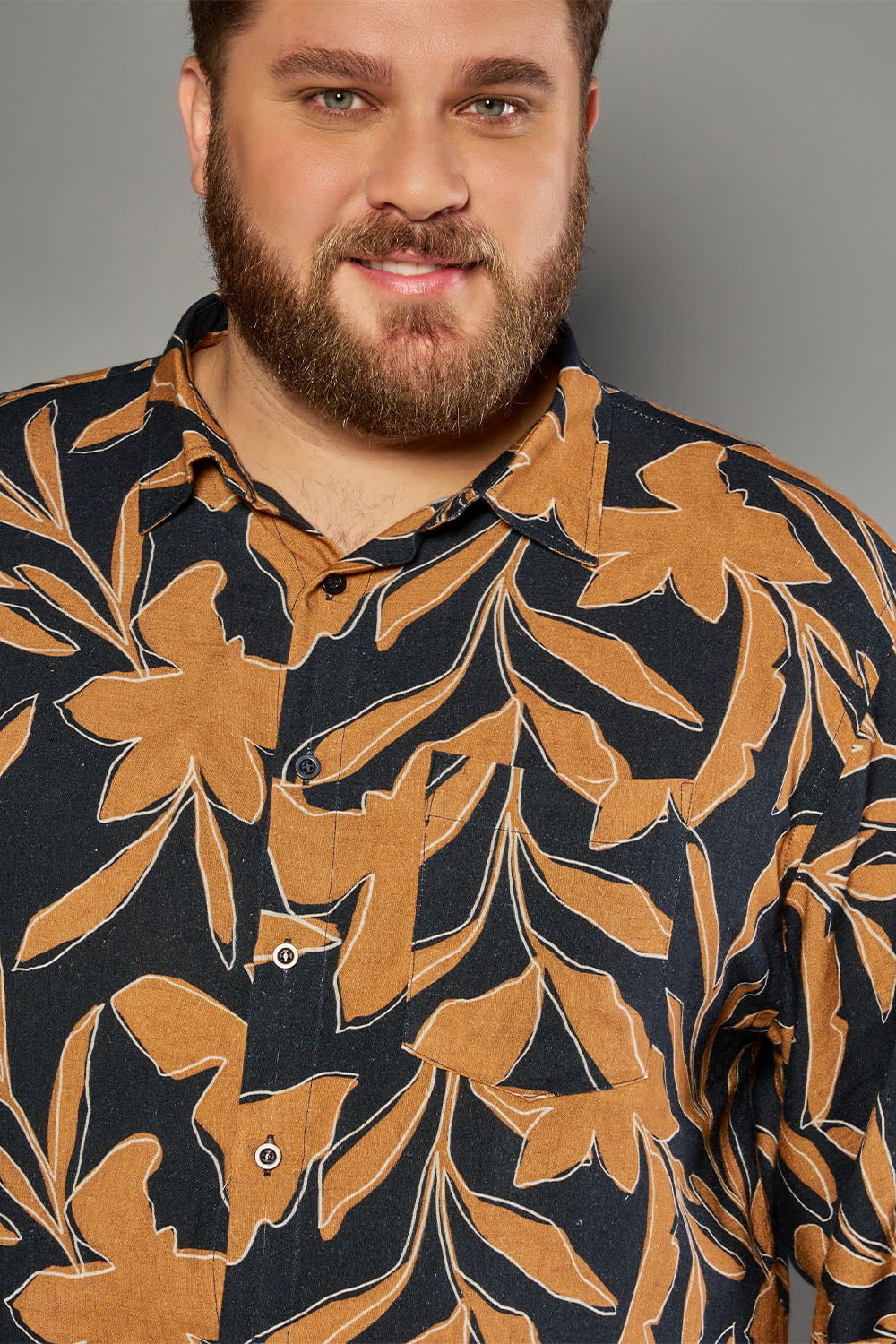 Camisa Estampada Linho C/ Modal ML Azul