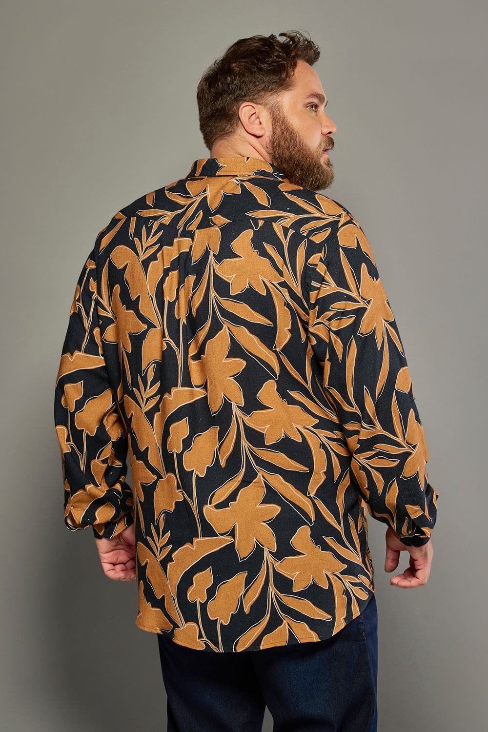 Camisa Estampada Linho C/ Modal ML Azul