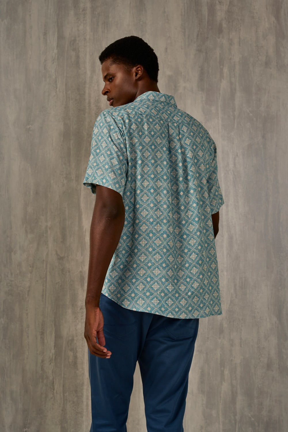 Camisa Estampada Linho c/ Modal MC Verde