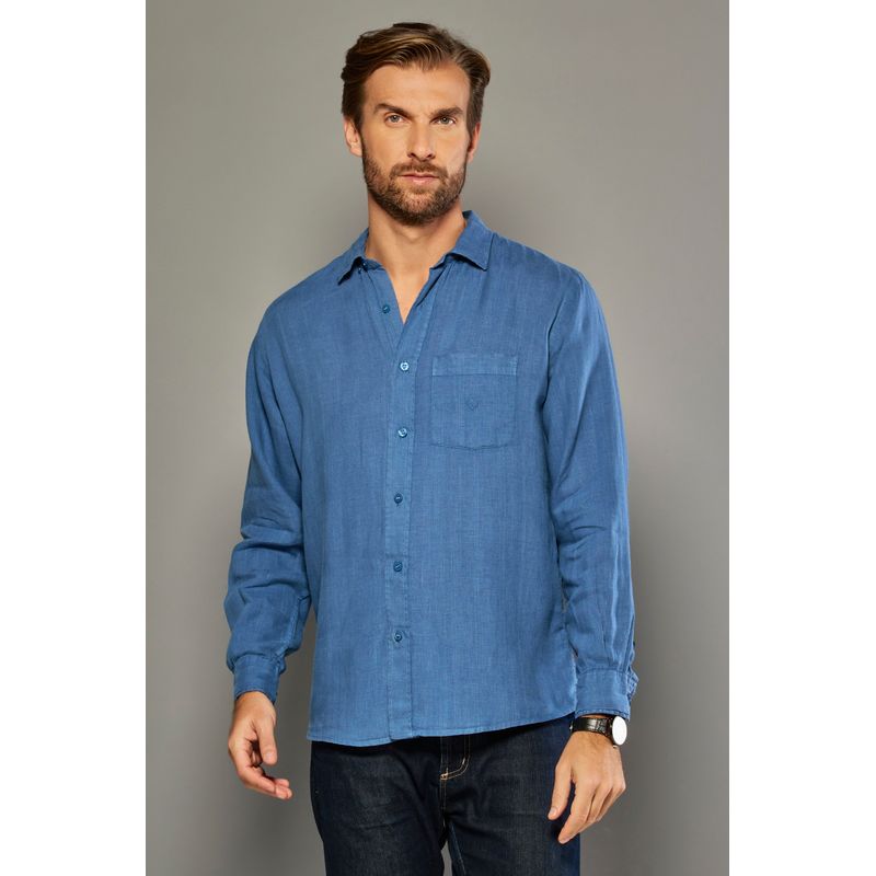 Camisa em Puro Linho Tinturado ML Azul Escuro