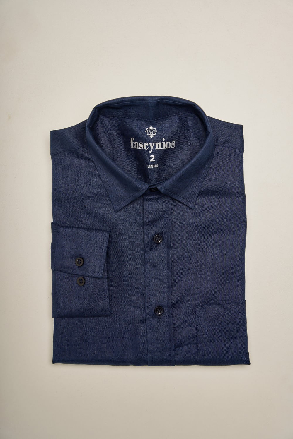 Camisa em Puro Linho ML Azul Escuro