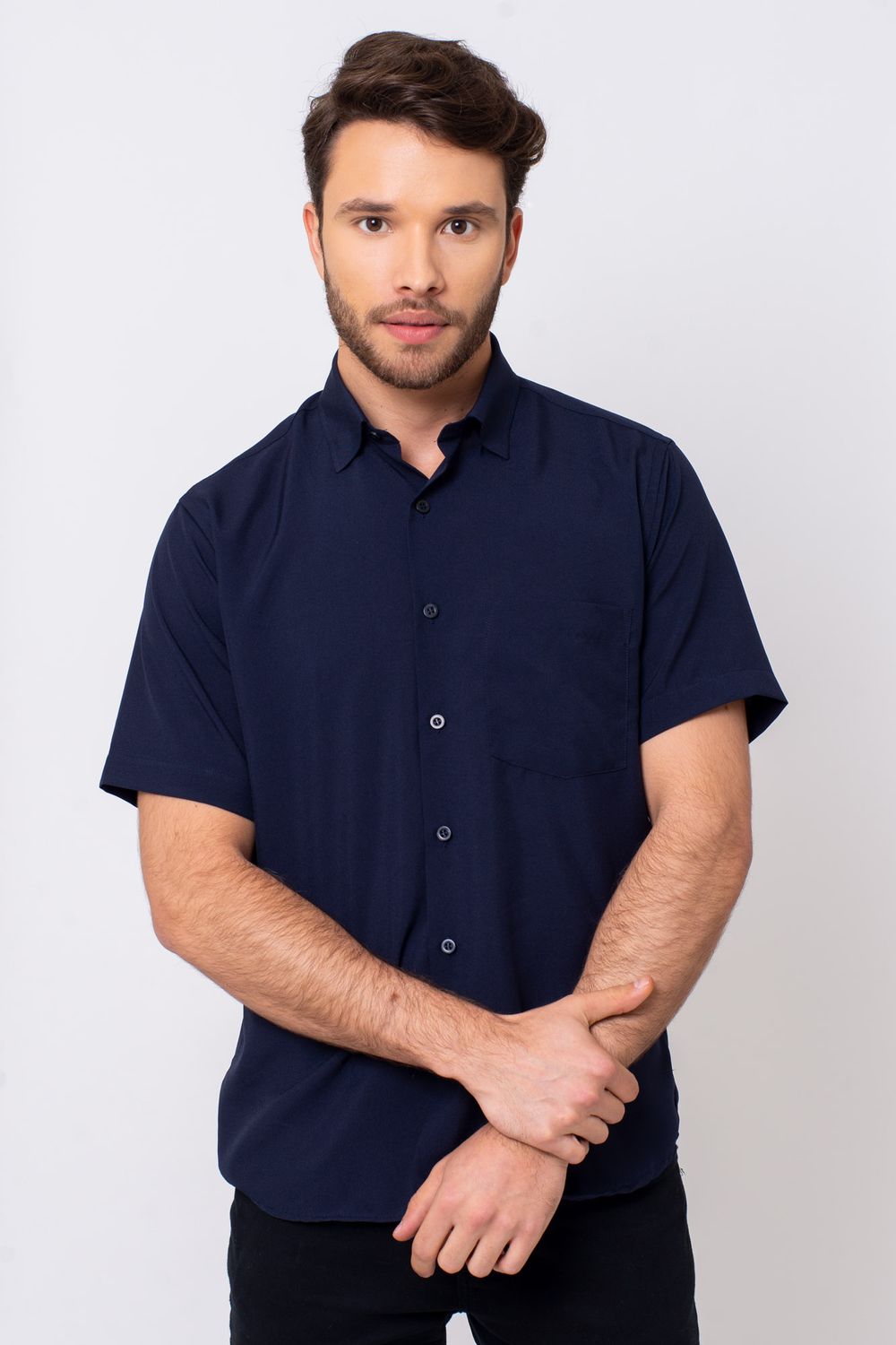 Camisa Algodão Fio 80 MC Azul Escuro