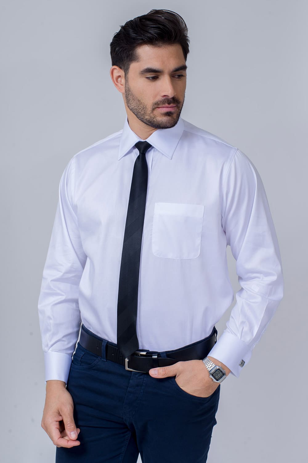 Camisa Social para Abotoadura Algodão Fio 80 Branco