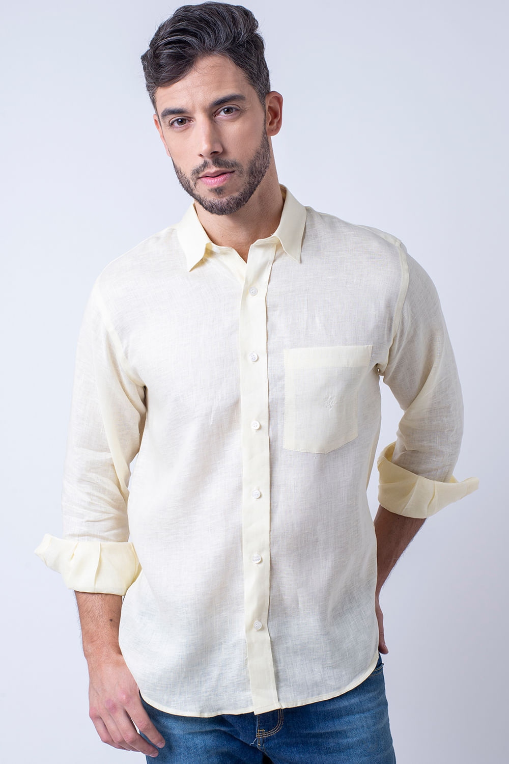 Camisa Linho com Algodão ML Branco