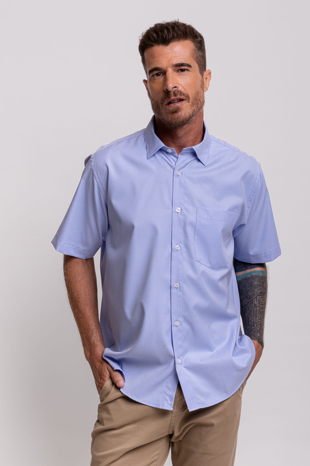 Camisa Passa-Fácil Maquinetada MC Azul