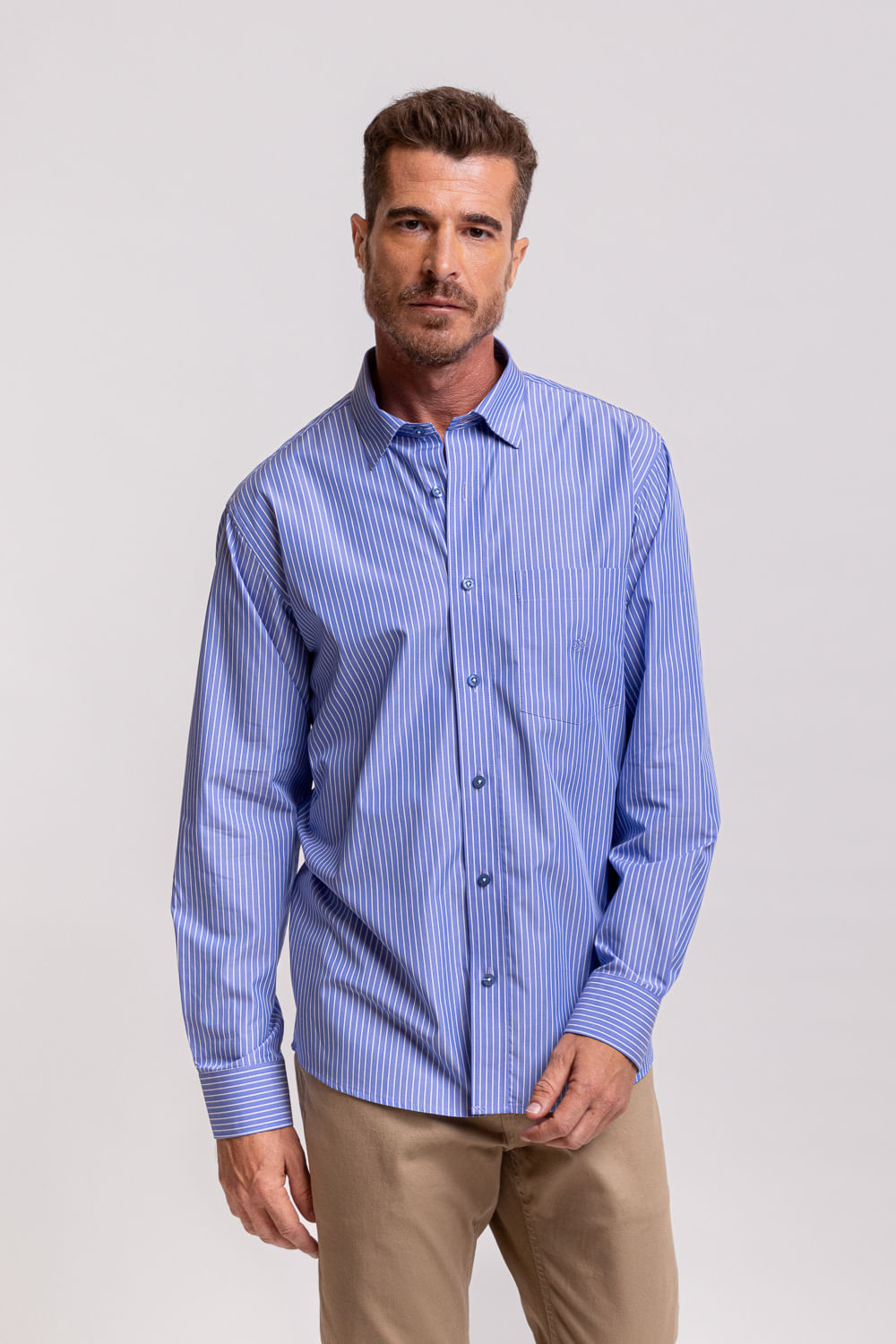 Camisa Listrada Algodão Fio 60 ML Azul