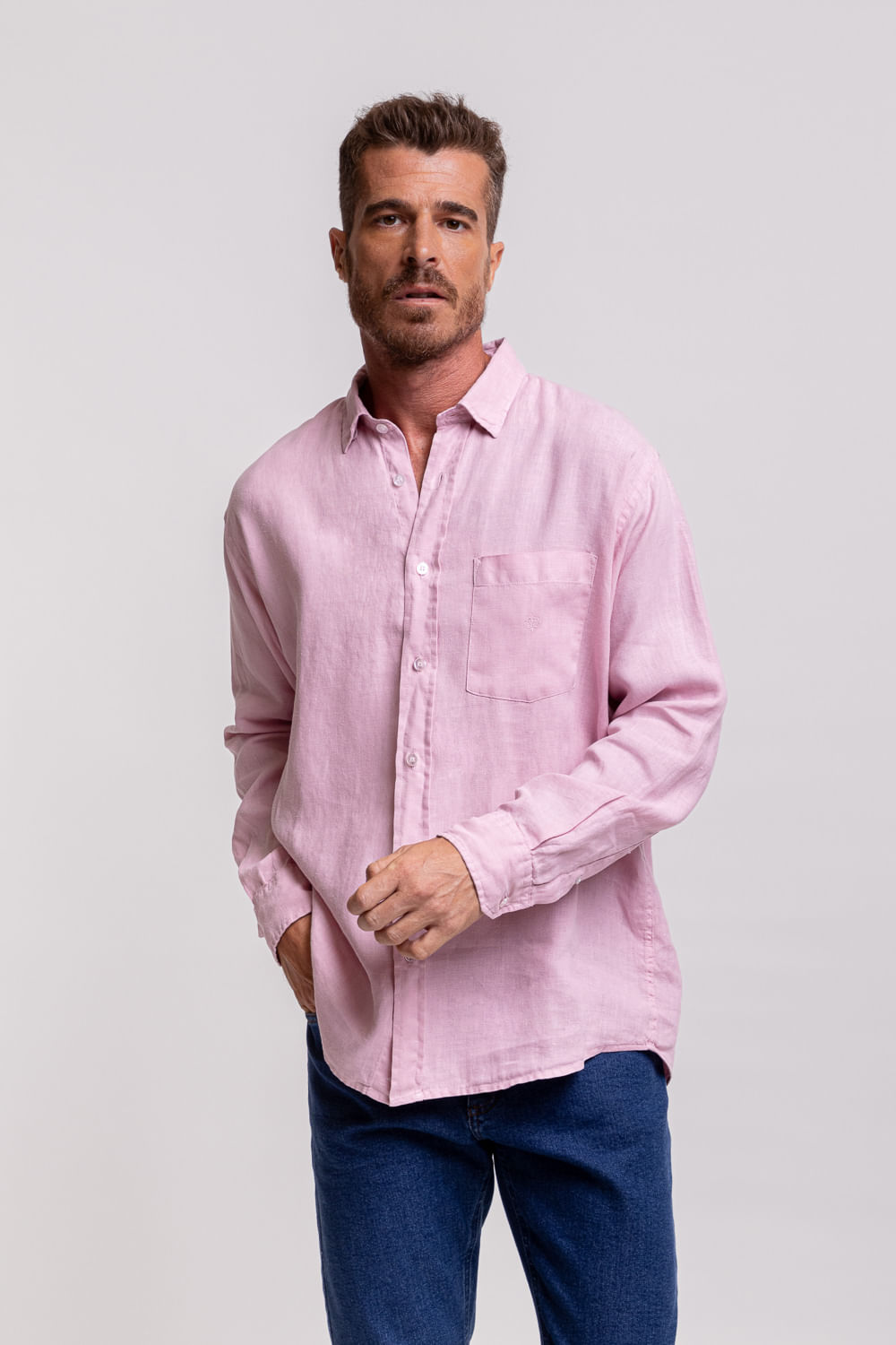 Camisa em Puro Linho Tinturado Rosa