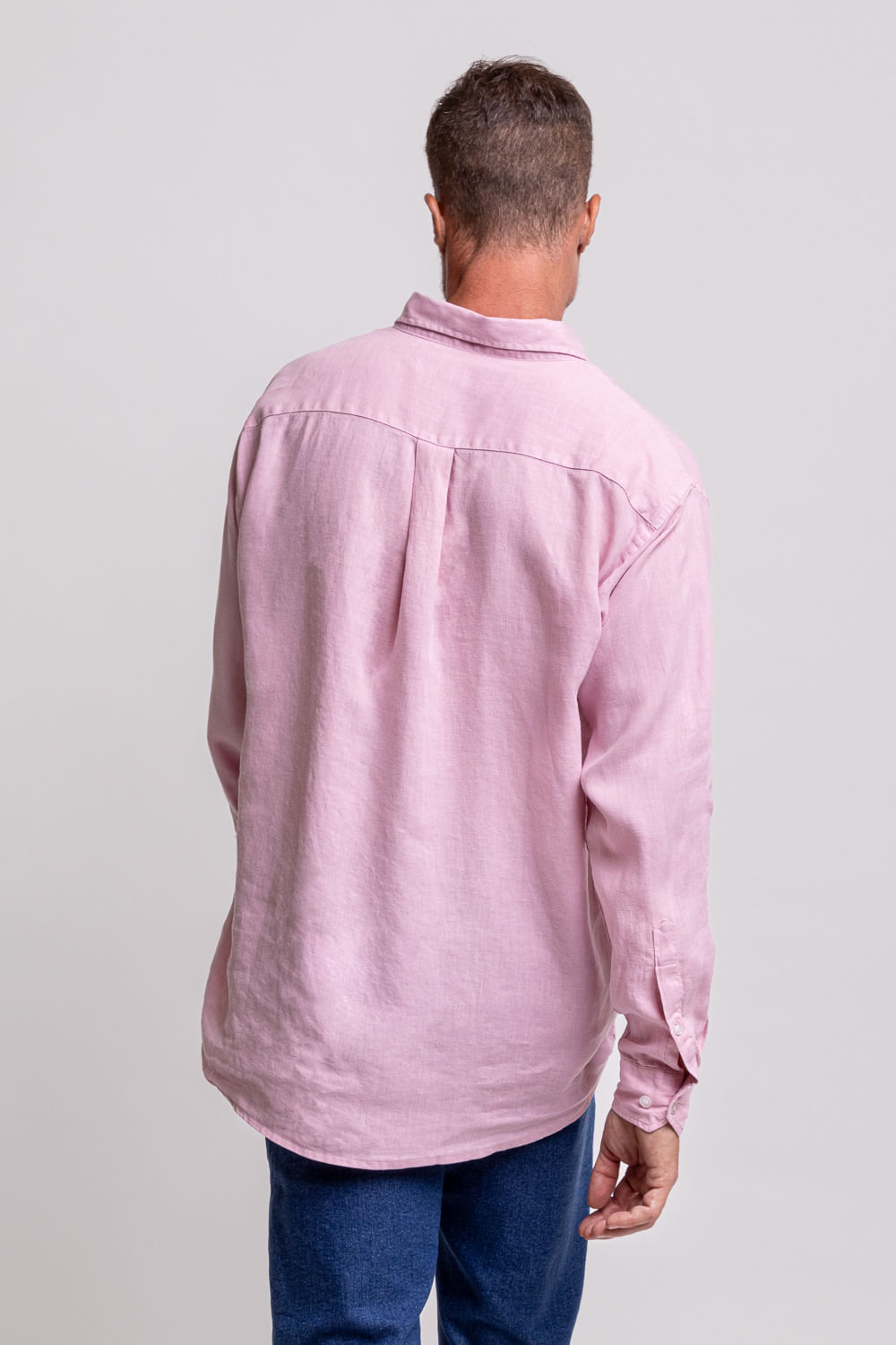 Camisa em Puro Linho Tinturado Rosa