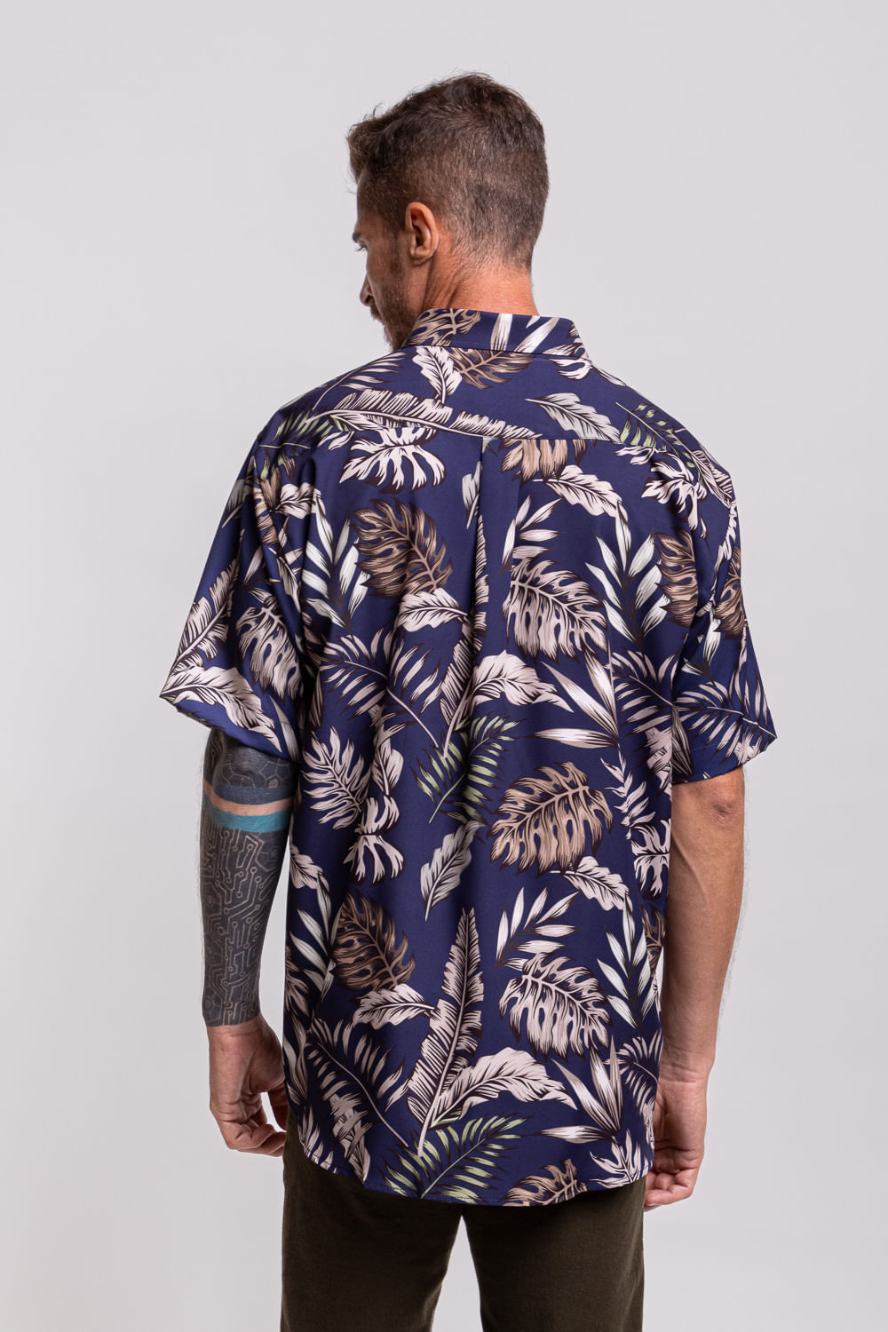 Camisa Estampada Microfibra com Elastano MC Azul