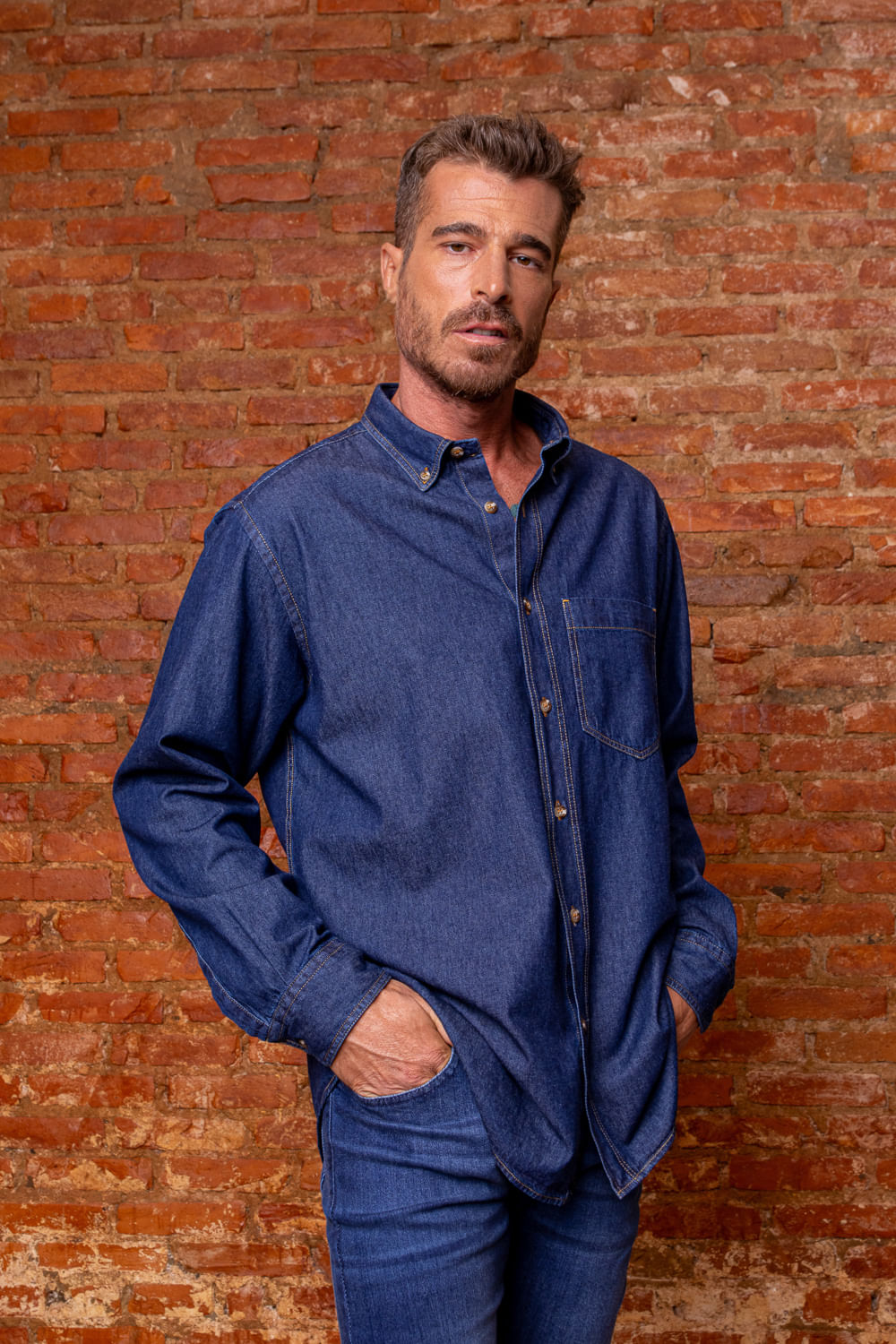 Camisa Jeans ML Azul Escuro