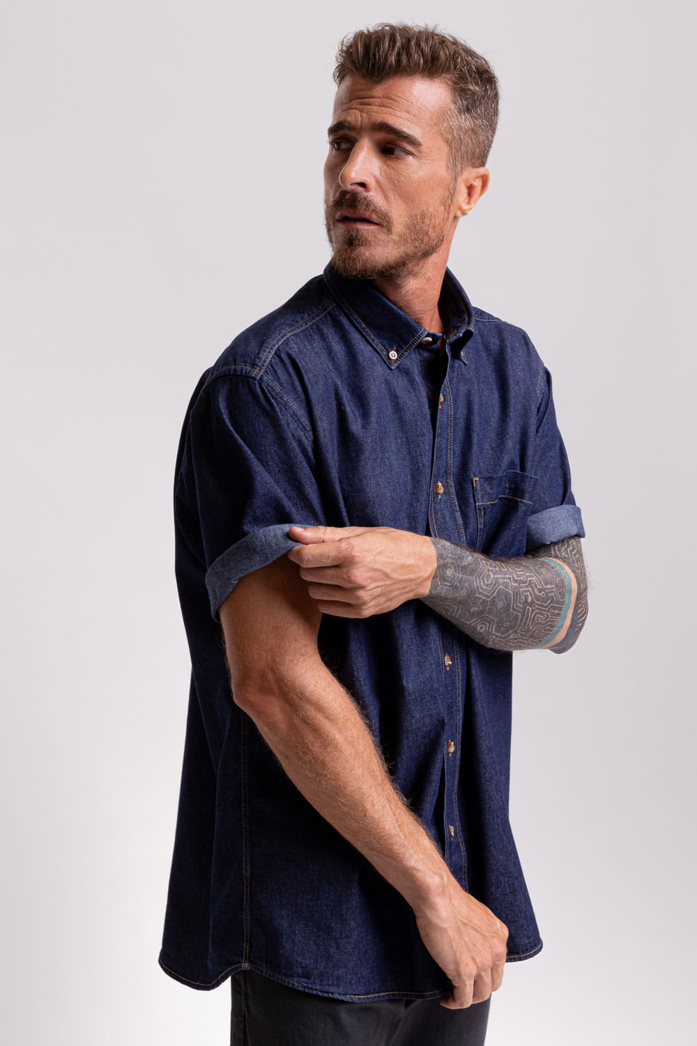 Camisa Jeans MC Azul Escuro