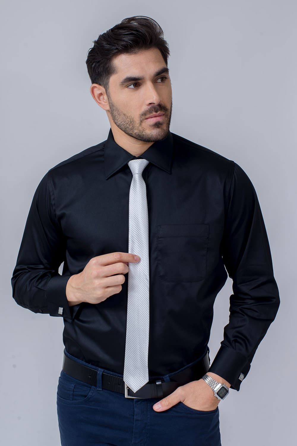 Camisa Social para Abotoadura Algodão Fio 50 Preto