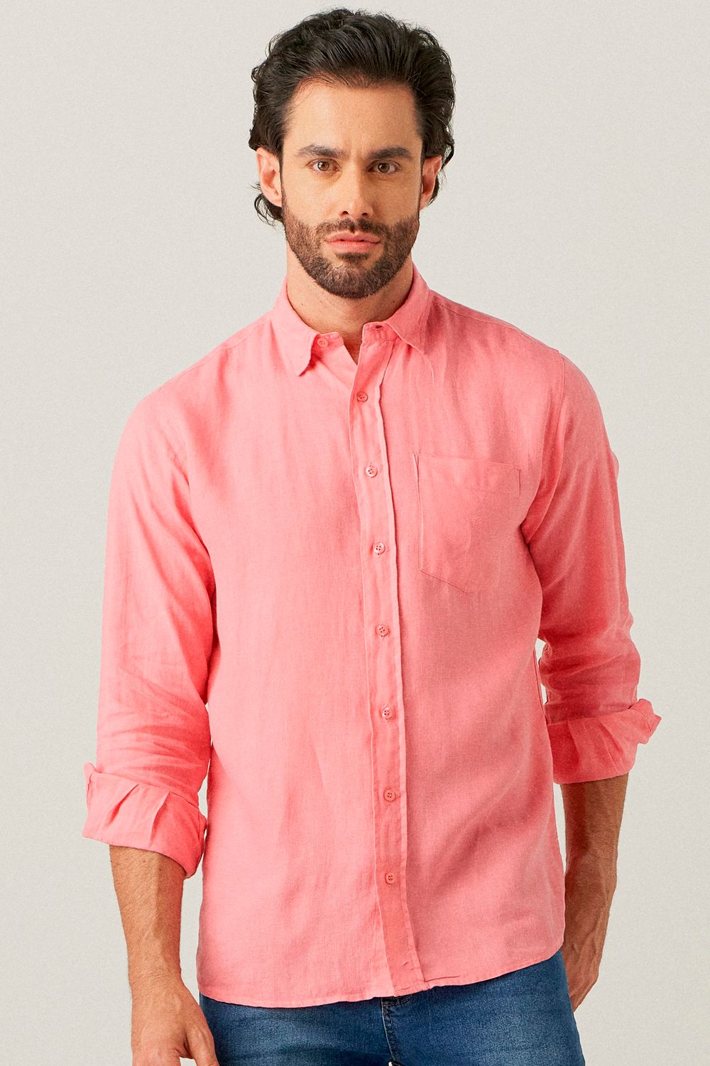 Camisa Puro Linho Tinturado ML Rosa