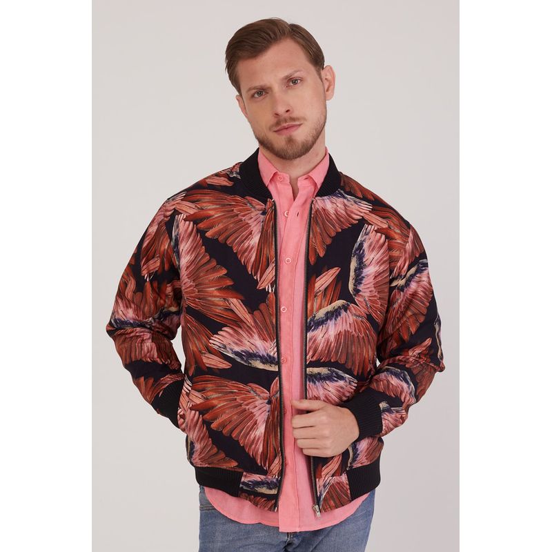 Jaqueta Bomber Estampada Rosa