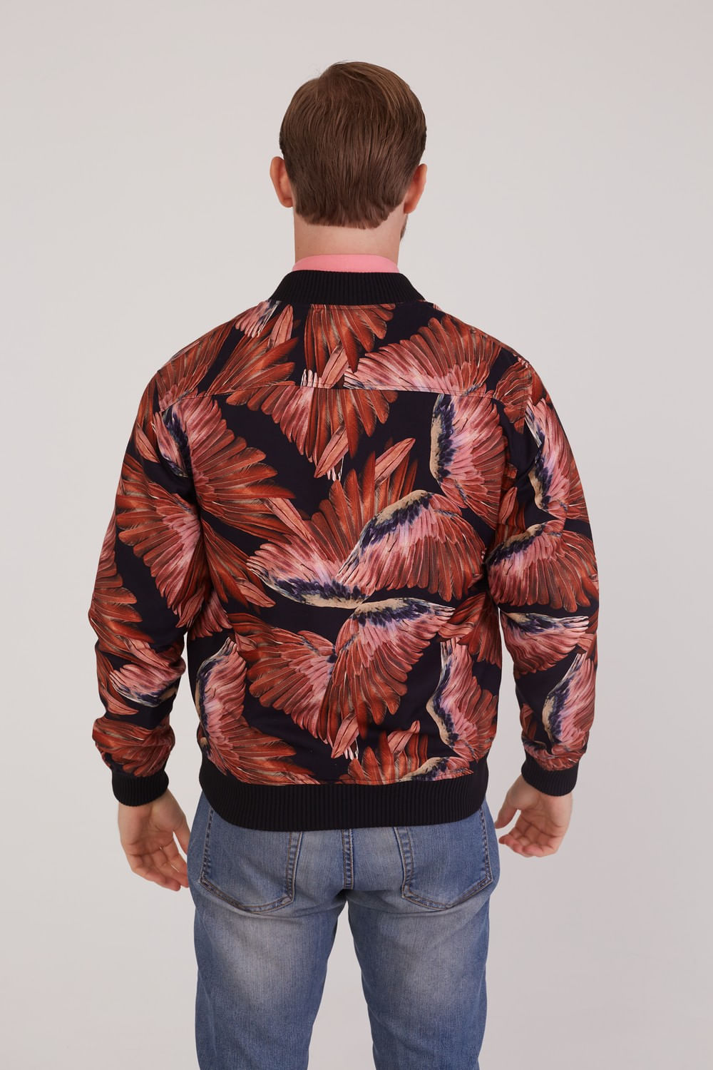 Jaqueta Bomber Estampada Rosa