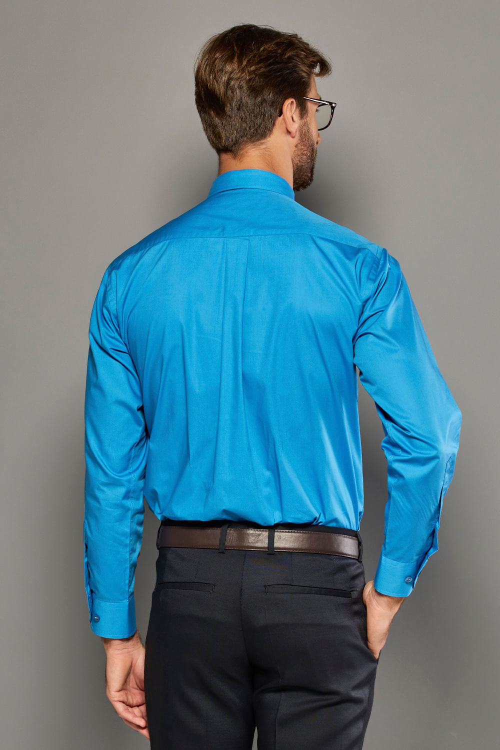 Camisa Social Algodão Fio 50 Azul
