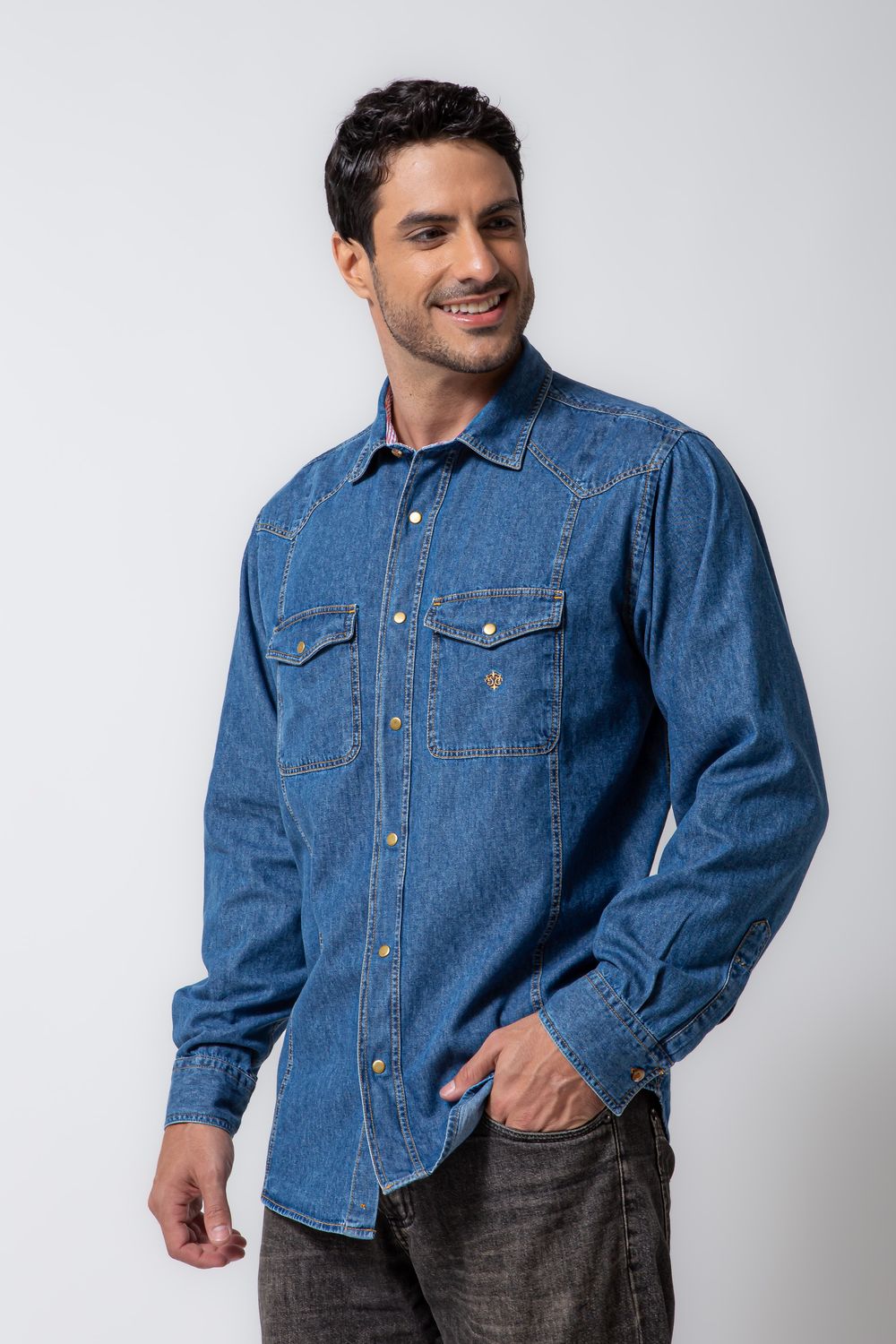 Camisa Jeans ML Azul Escuro