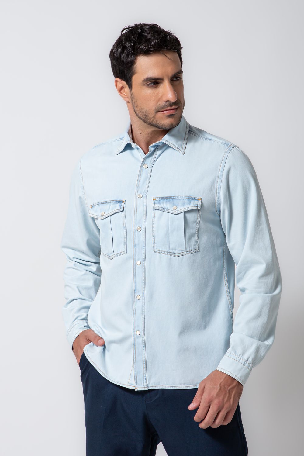 Camisa Jeans ML Azul Escuro